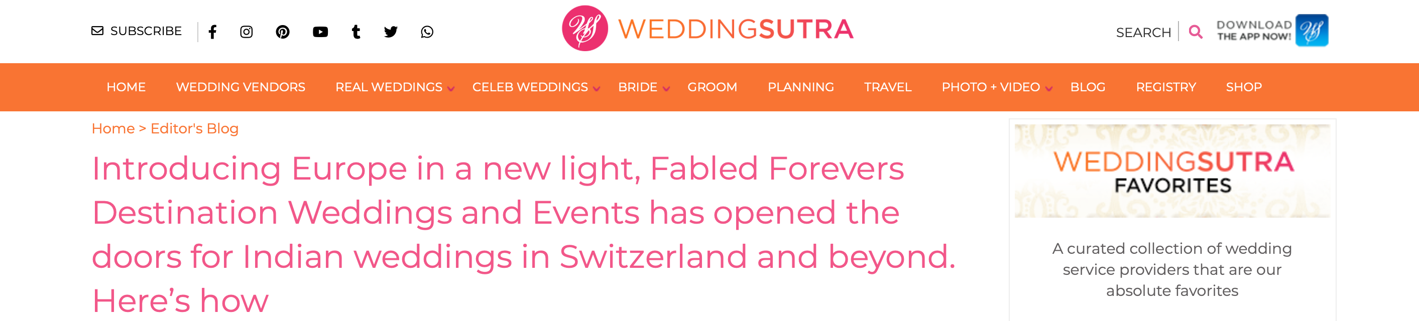 Wedding Sutra, recommends Fabled Forevers for wedding planning